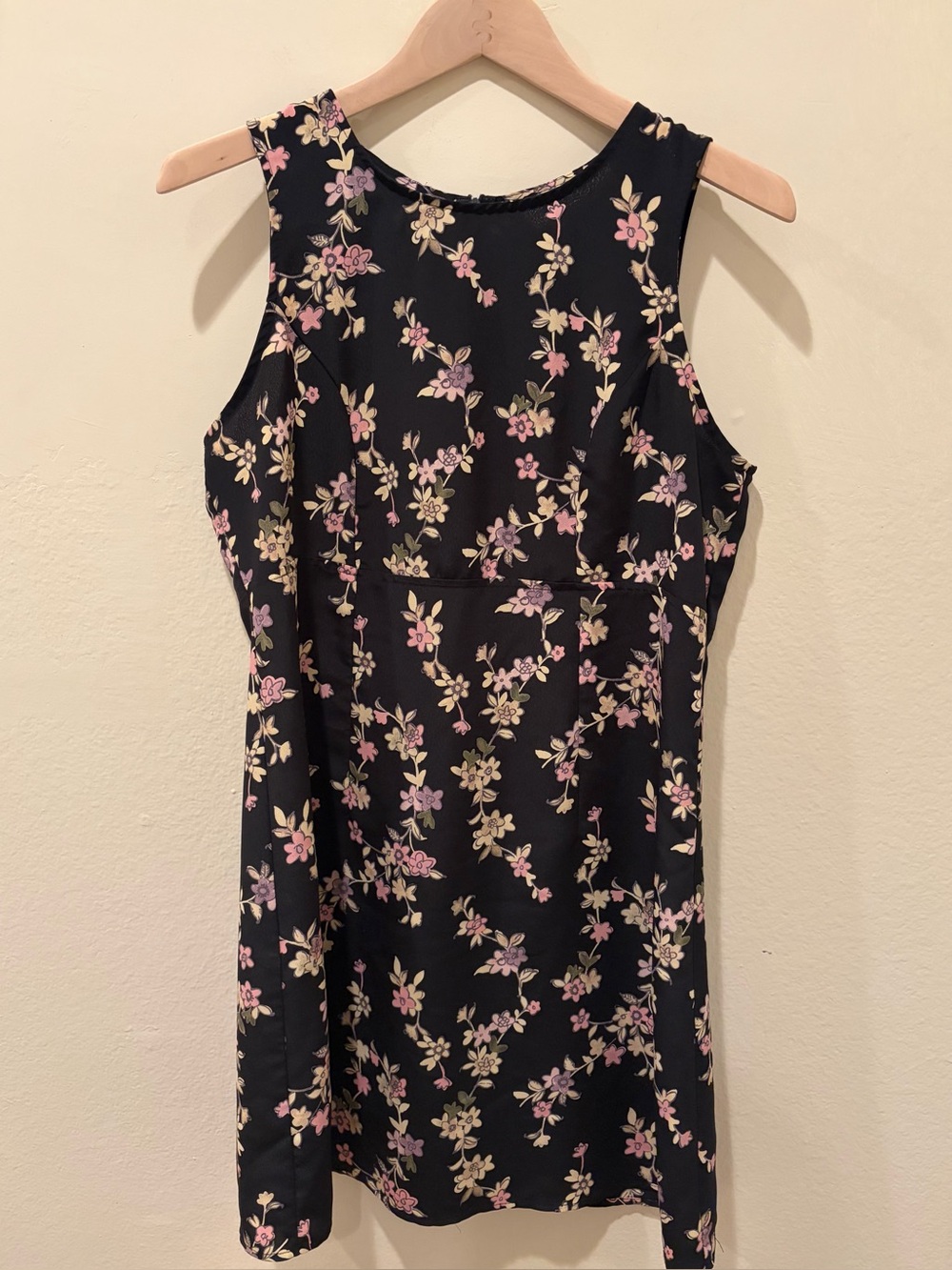 Vintage Sleeveless Black Floral Shift Dress - Pink & Cream Flowers